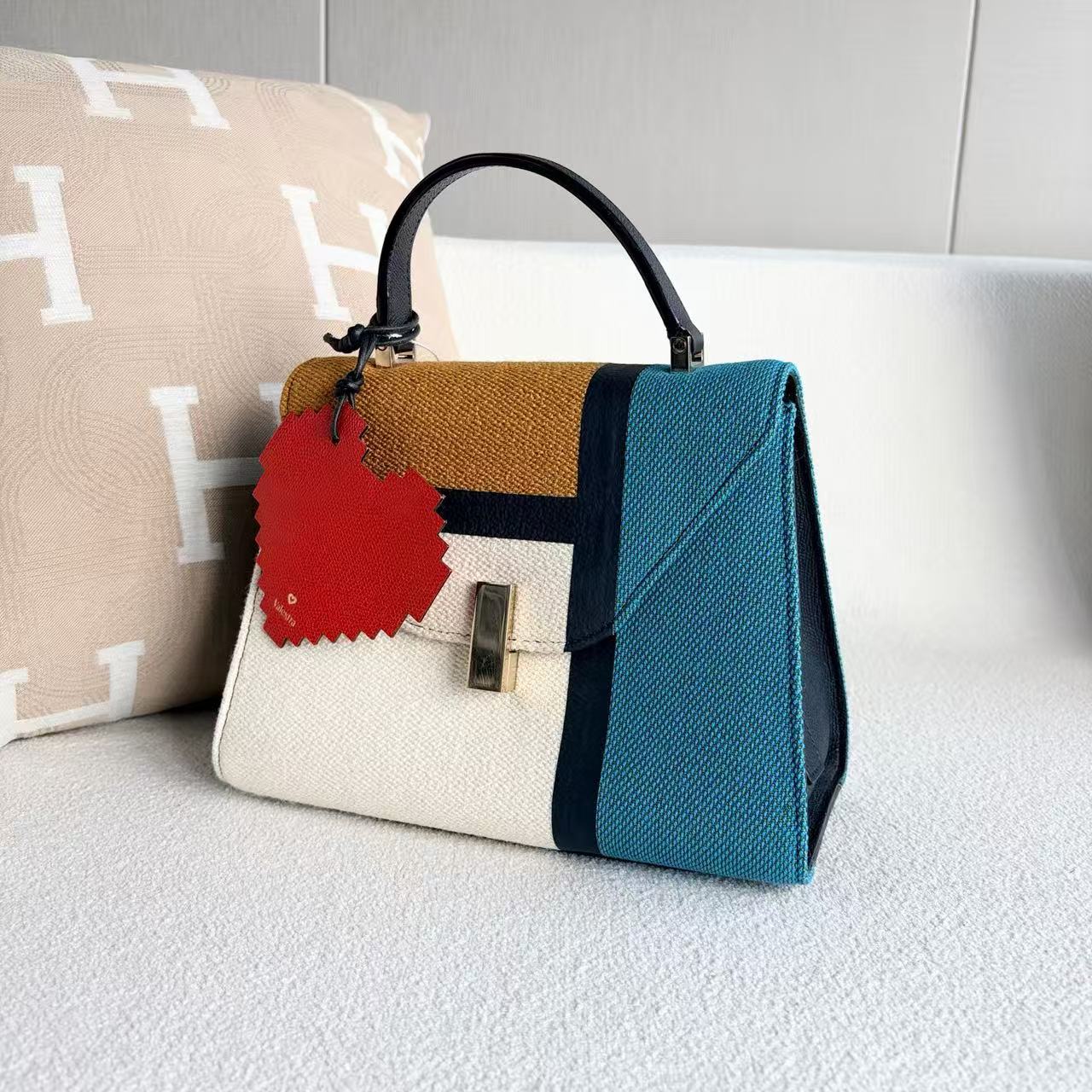Valextra - Iside - Woven fabric and grained leather - Multicolour (White, Teal, Brown, Black) - (medium)