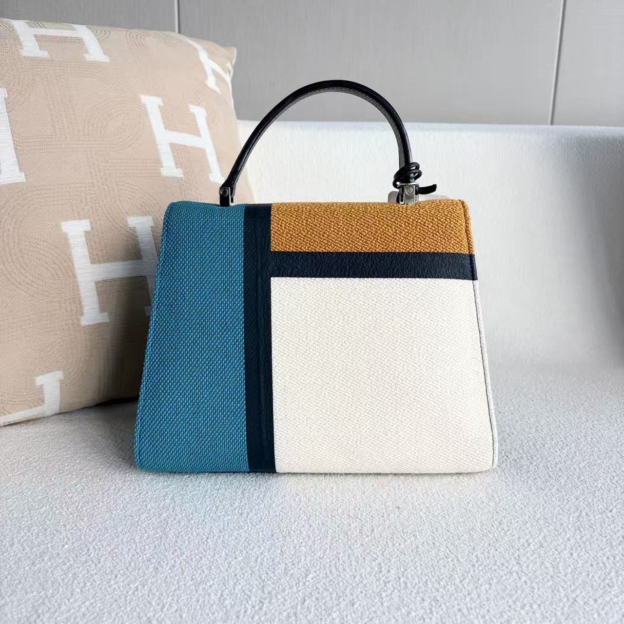 Valextra - Iside - Woven fabric and grained leather - Multicolour (White, Teal, Brown, Black) - (medium)