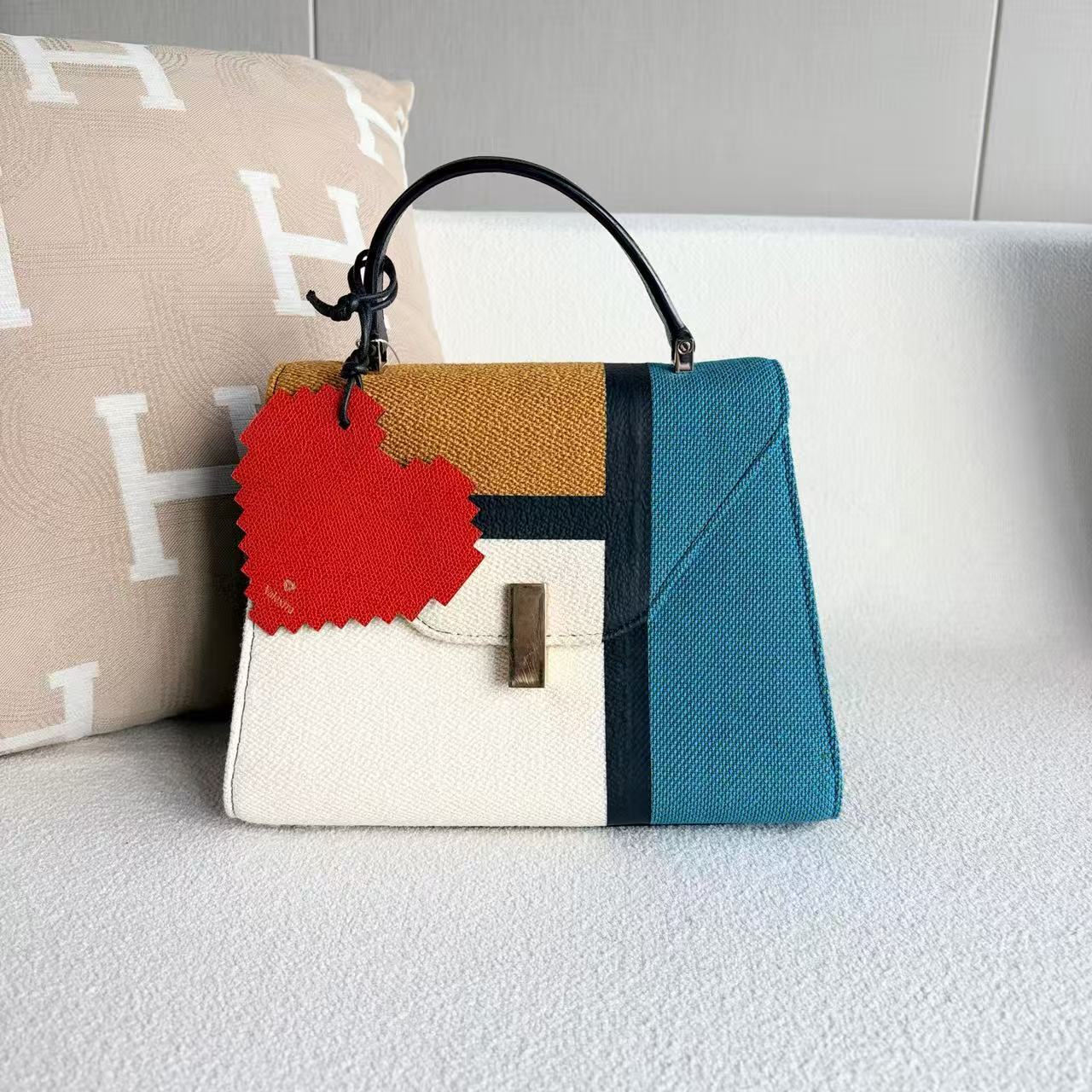 Valextra - Iside - Woven fabric and grained leather - Multicolour (White, Teal, Brown, Black) - (medium)