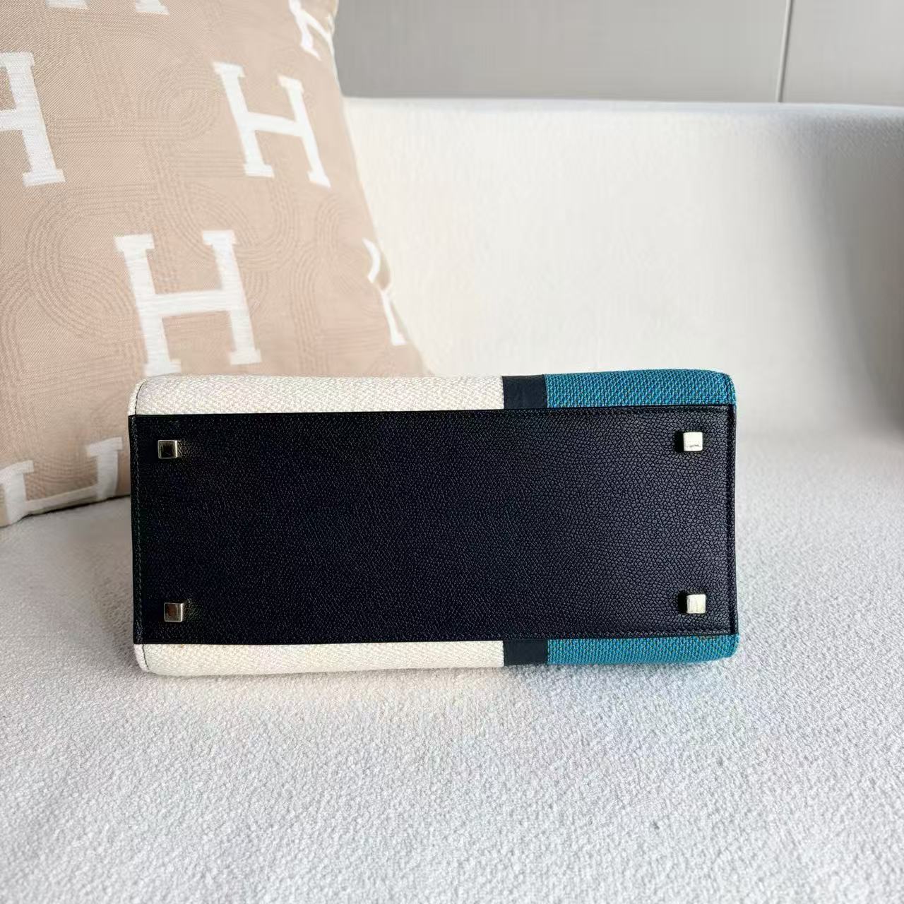 Valextra - Iside - Woven fabric and grained leather - Multicolour (White, Teal, Brown, Black) - (medium)