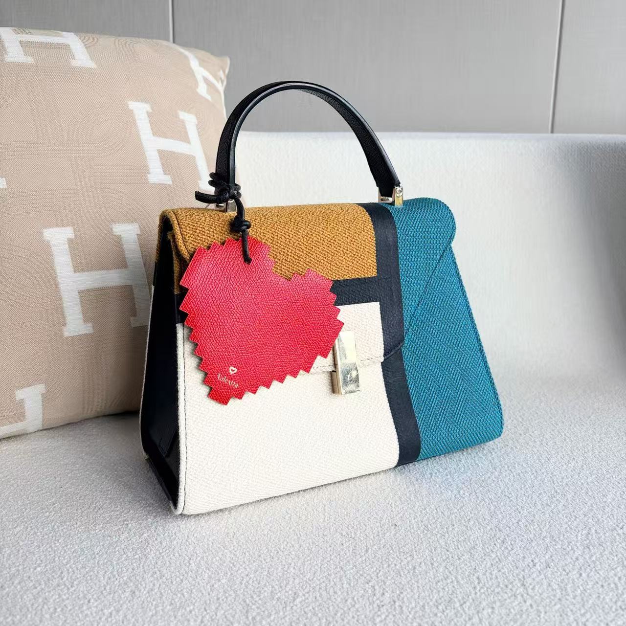Valextra - Iside - Woven fabric and grained leather - Multicolour (White, Teal, Brown, Black) - (medium)